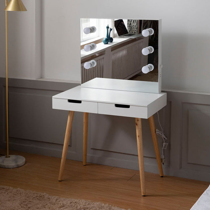 Wooden Vanity Table Makeup Dressing Desk with LED Light,dressing table with USB port,White