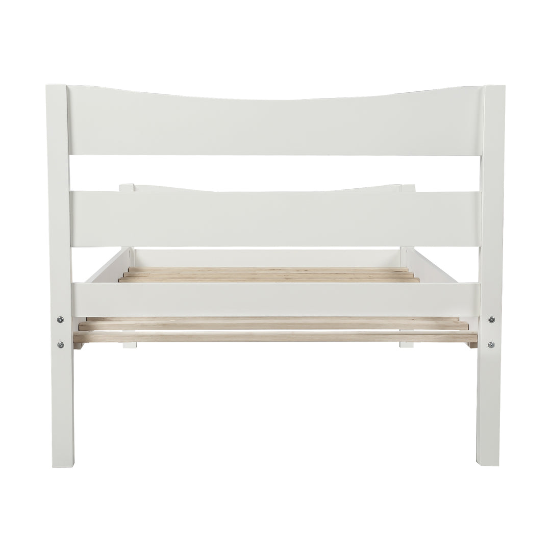 [Not allowed to sell to Walmart]Twin Size Wood Platform Bed with Headboard and Wooden Slat Support (White)