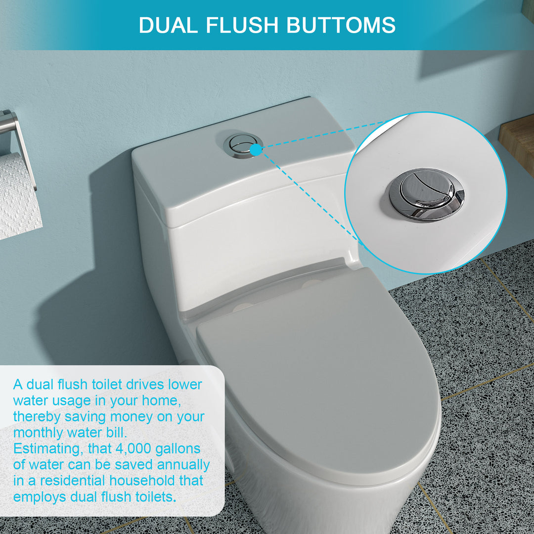 Ceramic One Piece Toilet,Dual Flush with Soft Clsoing Seat