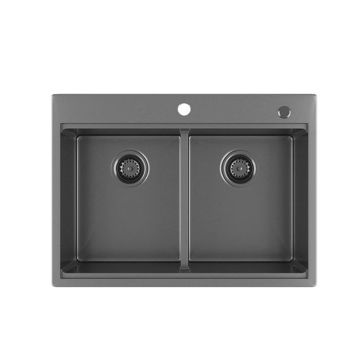 33 Inch Gunmetal Black  Topmount Workstation  Kitchen Sink 16 Gauge 304 Stainless Steel  Double Bowl Sink