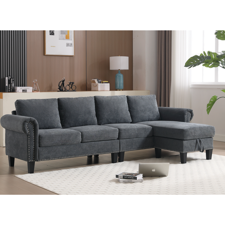 [NEW ARRIVED]   [VIDEO PROVIDED]Convertible Sectional Sofa with Storage,L-shaped sofa,Four-seater sofa,Modern Linen Fabric Sectional Couches for Living Room,Gray