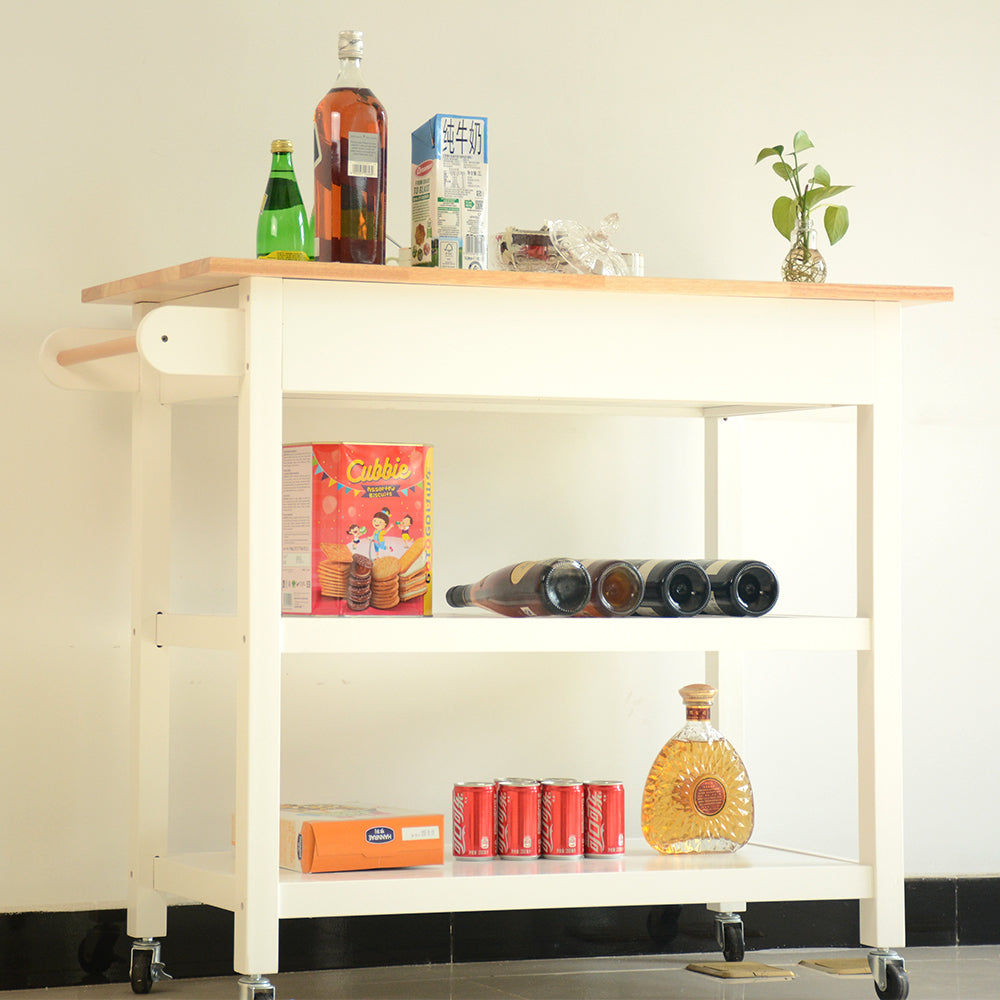 Kitchen Island & Kitchen Cart, Mobile Kitchen Island with Two Lockable Wheels, Simple Design to Display Foods and Utensil Clearly, One Big Drawer Keeps Kitchen Ware from Dust.