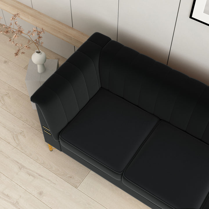 FX-P82-BK(SOFA)-Modern Sofa Couches for Living Room, 82.67Inches Velvet Velvet Tight Back Chesterfield design Couch Upholstered Sofa with Metal Legs Decor Furniture for Bedroom