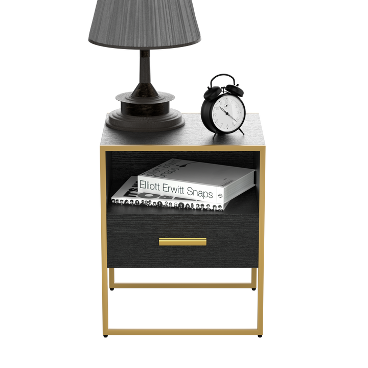 Update Modern Nightstand with 1Drawers, Suitable for Bedroom/Living Room/Side Table (Gold and Black )