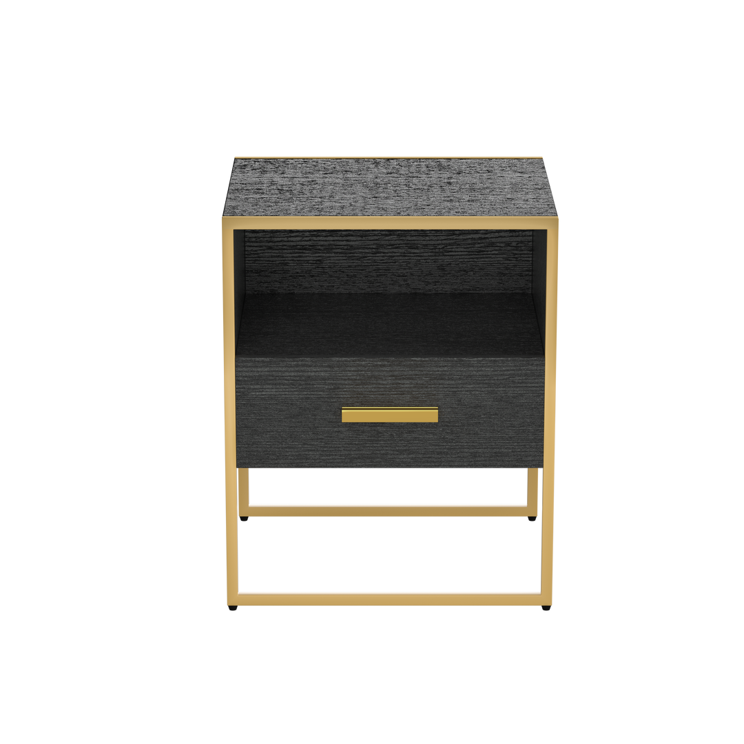 Update Modern Nightstand with 1Drawers, Suitable for Bedroom/Living Room/Side Table (Gold and Black )