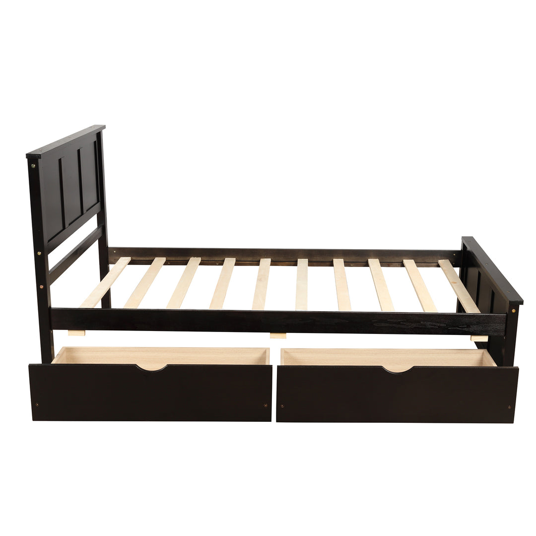 Platform Storage Bed, 2 drawers with wheels, Twin Size Frame, Espresso (New SKU:WF283062AAP)