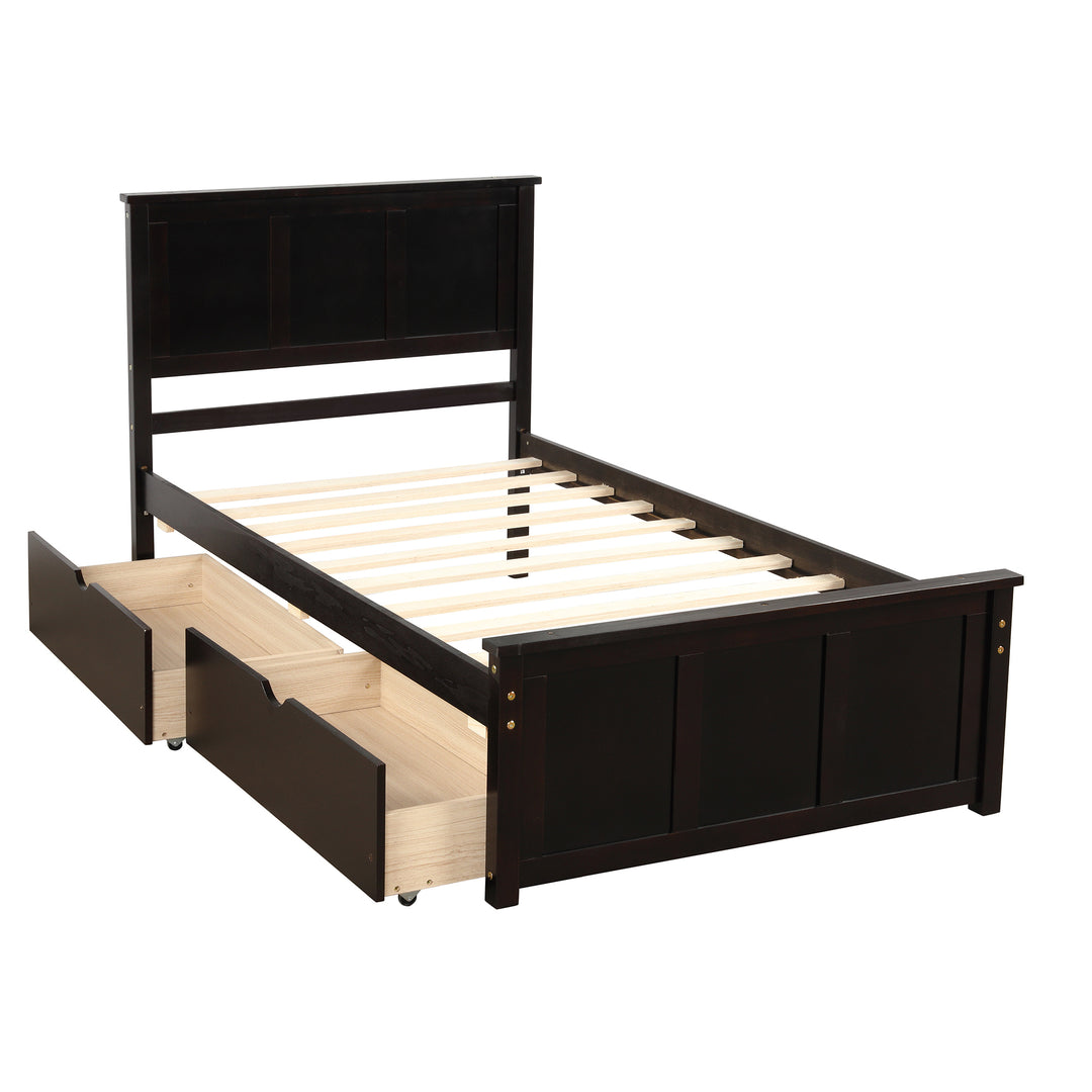 Platform Storage Bed, 2 drawers with wheels, Twin Size Frame, Espresso (New SKU:WF283062AAP)