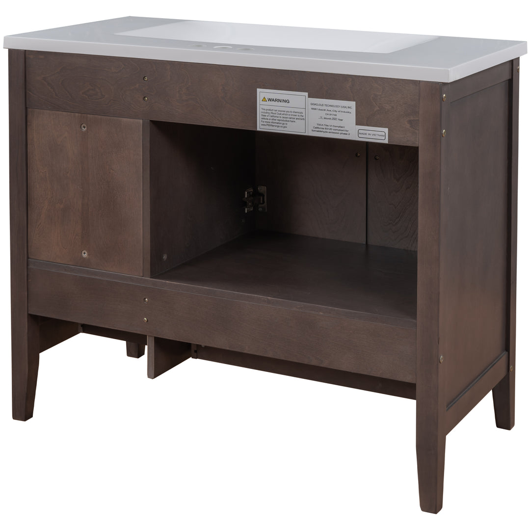 [VIDEO] 36" Bathroom Vanity with Ceramic Basin, Bathroom Storage Cabinet with Two Doors and Drawers, Solid Frame, Metal Handles, Brown (OLD SKU: JL000003AAD)