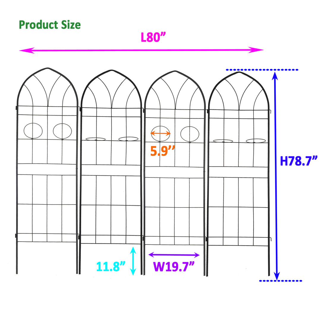 4 Pack Metal Garden Trellis 78.7" x 19.7" Rustproof Trellis for Climbing Plants Outdoor Flower Support Black