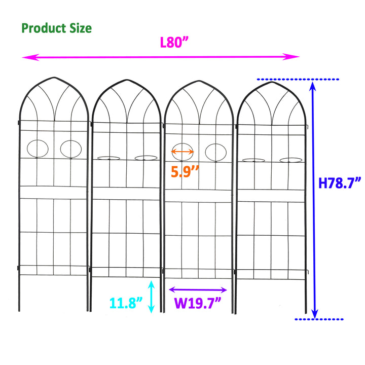 4 Pack Metal Garden Trellis 78.7" x 19.7" Rustproof Trellis for Climbing Plants Outdoor Flower Support Black