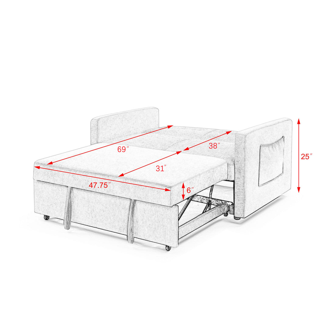 Loveseats Sofa Bed with Pull-out Bed,Adjsutable Back and Two Arm Pocket,Black (54.5"x33"x31.5")