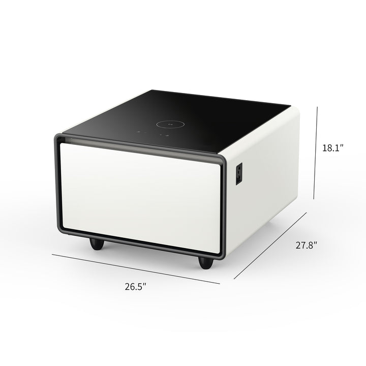 Modern Smart Side Table with Built-in Fridge, Wireless Charging, Temperature Control, Power Socket, USB Interface, Outlet Protection, Induction Light, White