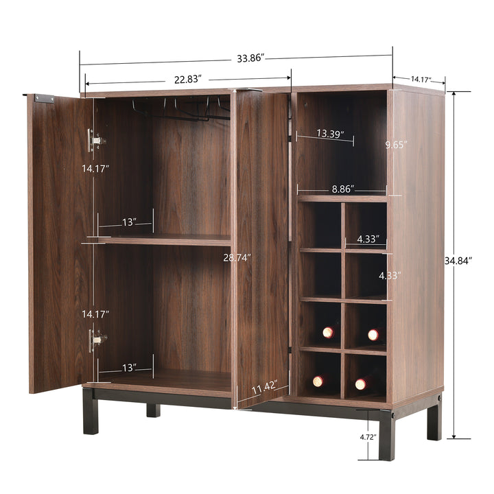 K&K Sideboards and Buffets With Storage Coffee Bar Cabinet Wine Racks Storage Server Dining Room Console 34 Inch(Dark brown)