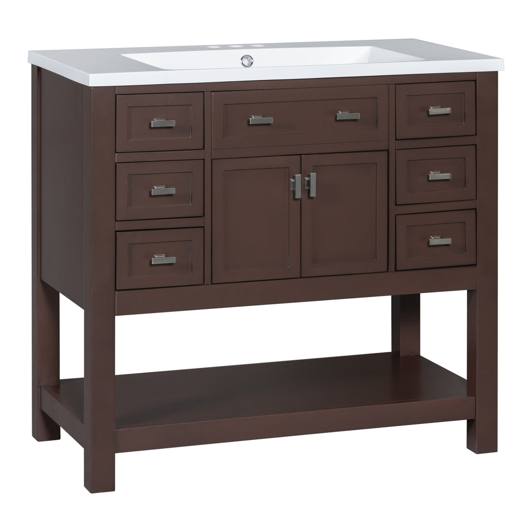 36'' Bathroom Vanity with Top Sink, Modern Bathroom Storage Cabinet with 2 Soft Closing Doors and 6 Drawers, Single Sink Bathroom Vanity