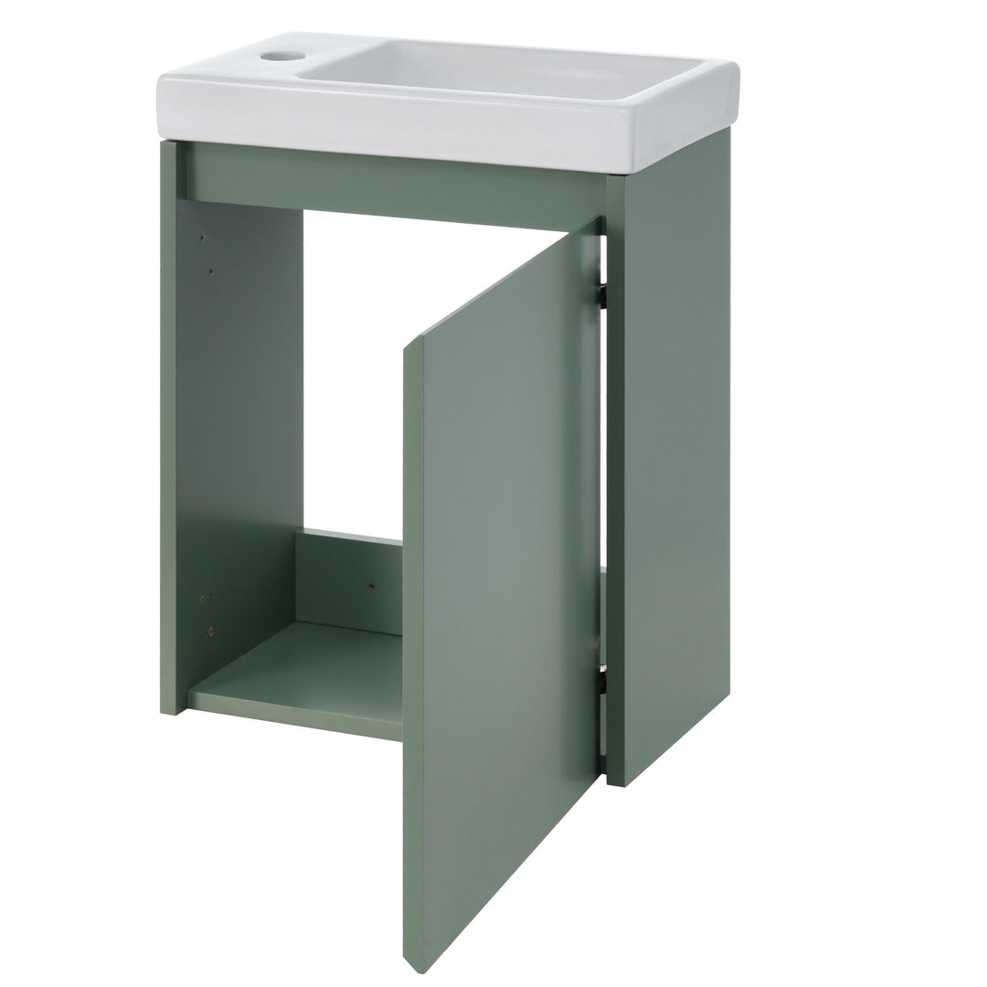 Elegant 16-Inch Green Bathroom Vanity Cabinet with Soft-Close Doors - Easy Assembly, Stylish Storage