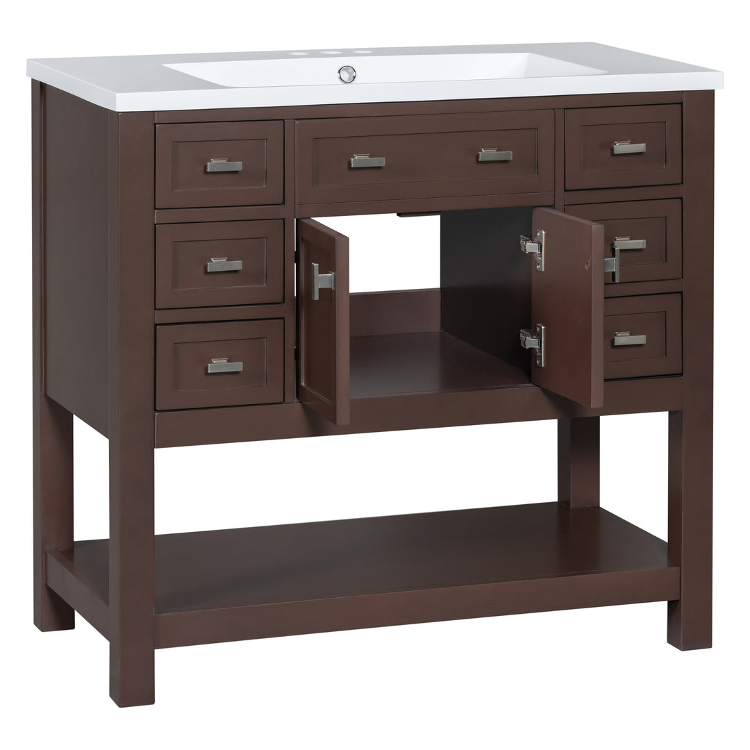 36'' Bathroom Vanity with Top Sink, Modern Bathroom Storage Cabinet with 2 Soft Closing Doors and 6 Drawers, Single Sink Bathroom Vanity