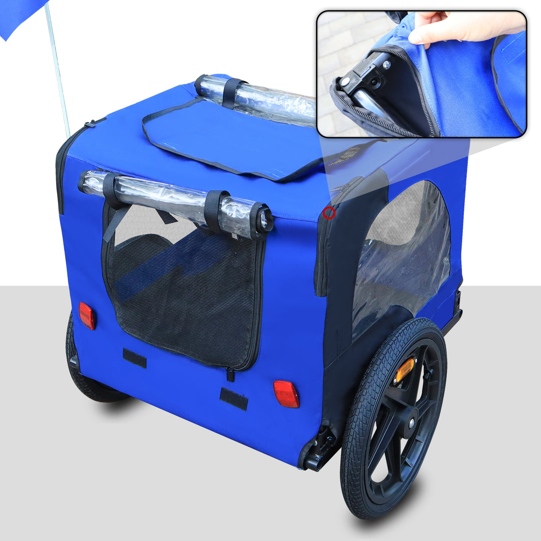 Blue High Quality 16 inch air wheel Pet Bike Trailer for Dogs Foldable Bicycle Pet Trailer