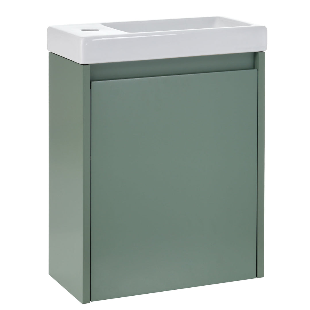 Elegant 16-Inch Green Bathroom Vanity Cabinet with Soft-Close Doors - Easy Assembly, Stylish Storage