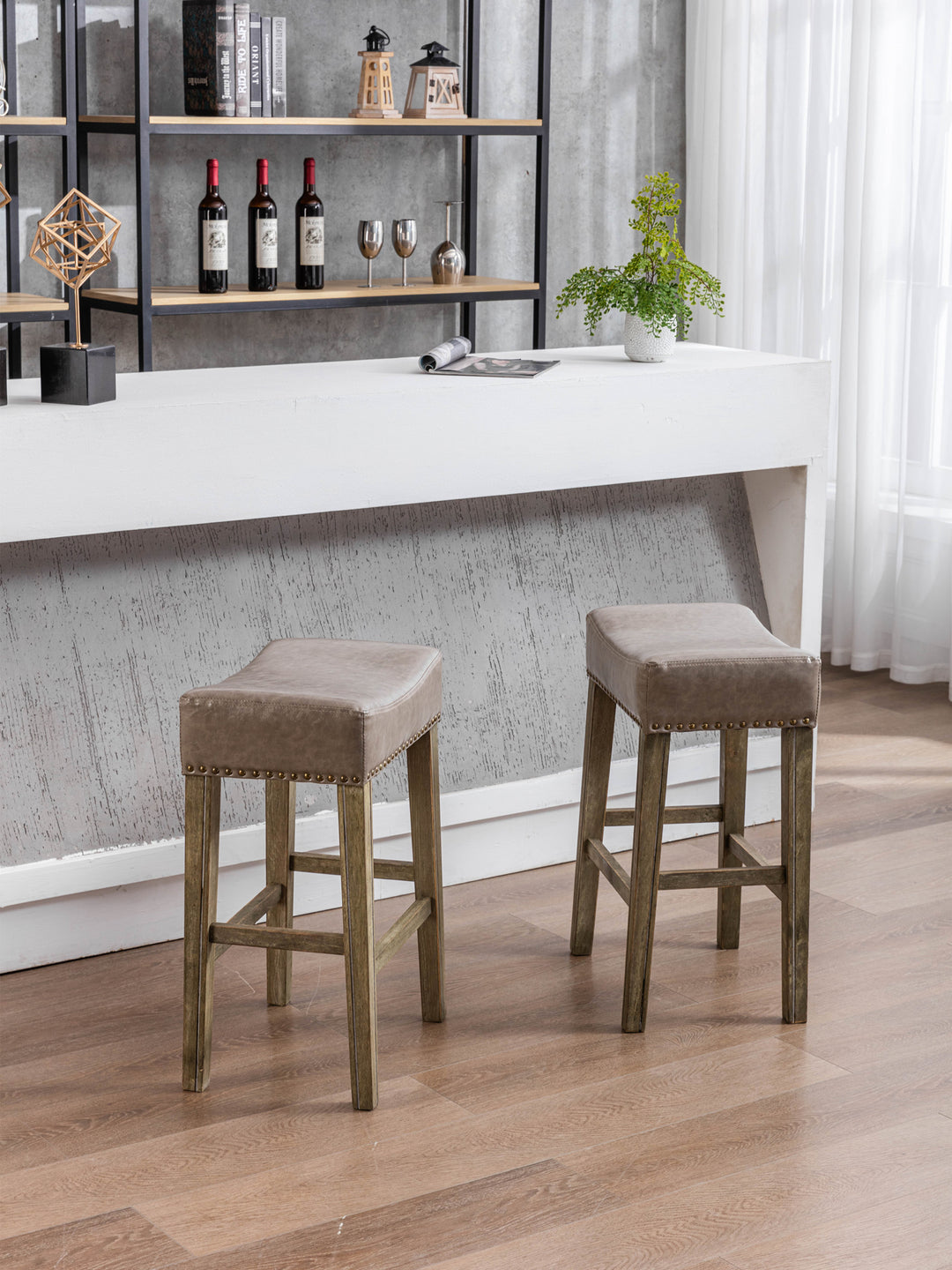 A&A Furniture,Counter Height 26" Bar Stools for Kitchen Counter Backless  Faux Leather Stools Farmhouse Island Chairs (26 Inch, Gray, Set of 2)