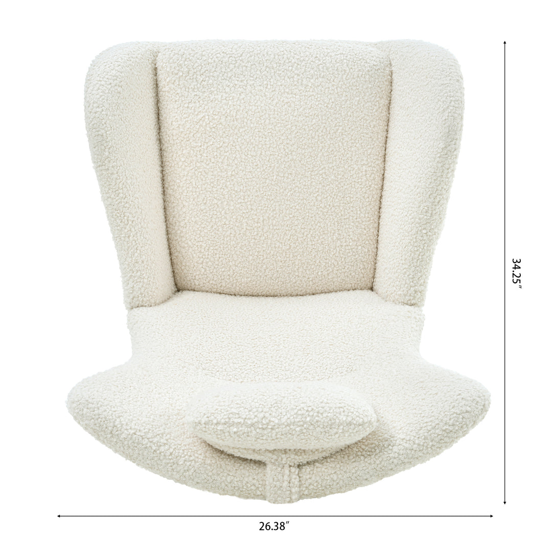 Rocking Chair Nursery, Teddy Upholstered Rocker Glider Chair with High Backrest, Adjustable Headrest & Pocket, Comfy Glider Chair for Nursery, Bedroom, Living Room, Offices, Rubber wood, white