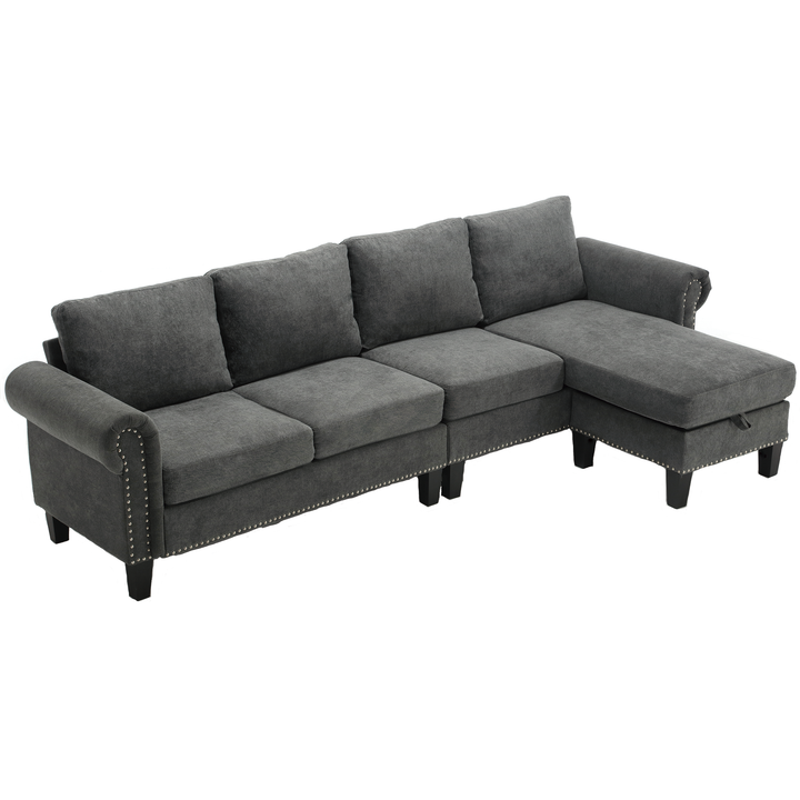 [NEW ARRIVED]   [VIDEO PROVIDED]Convertible Sectional Sofa with Storage,L-shaped sofa,Four-seater sofa,Modern Linen Fabric Sectional Couches for Living Room,Gray