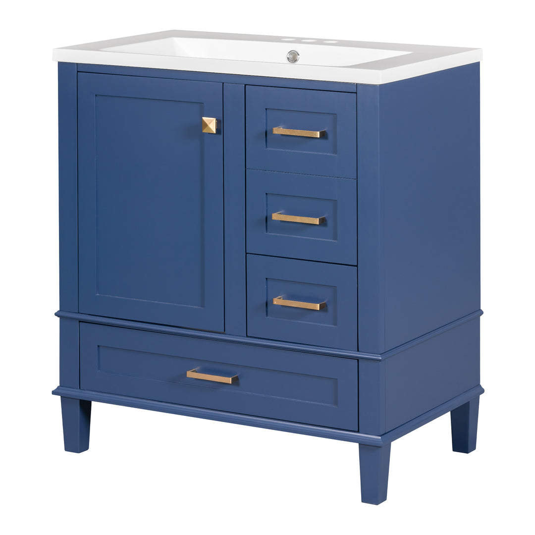 30" Bathroom Vanity , Modern Bathroom Cabinet with Sink Combo Set, Bathroom Storage Cabinet with a Soft Closing Door and 3 Drawers, Solid Wood Frame(Blue)