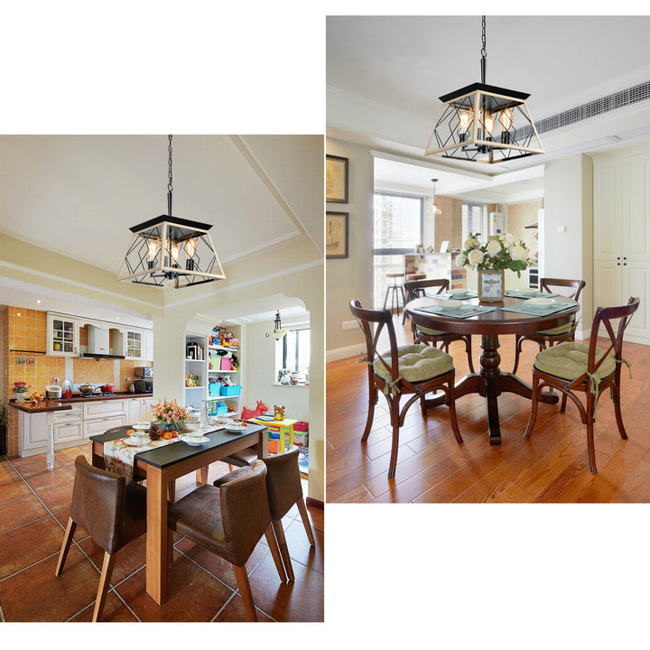 4-Light Farmhouse Chandeliers For Dining Room Oak(No Bulbs)