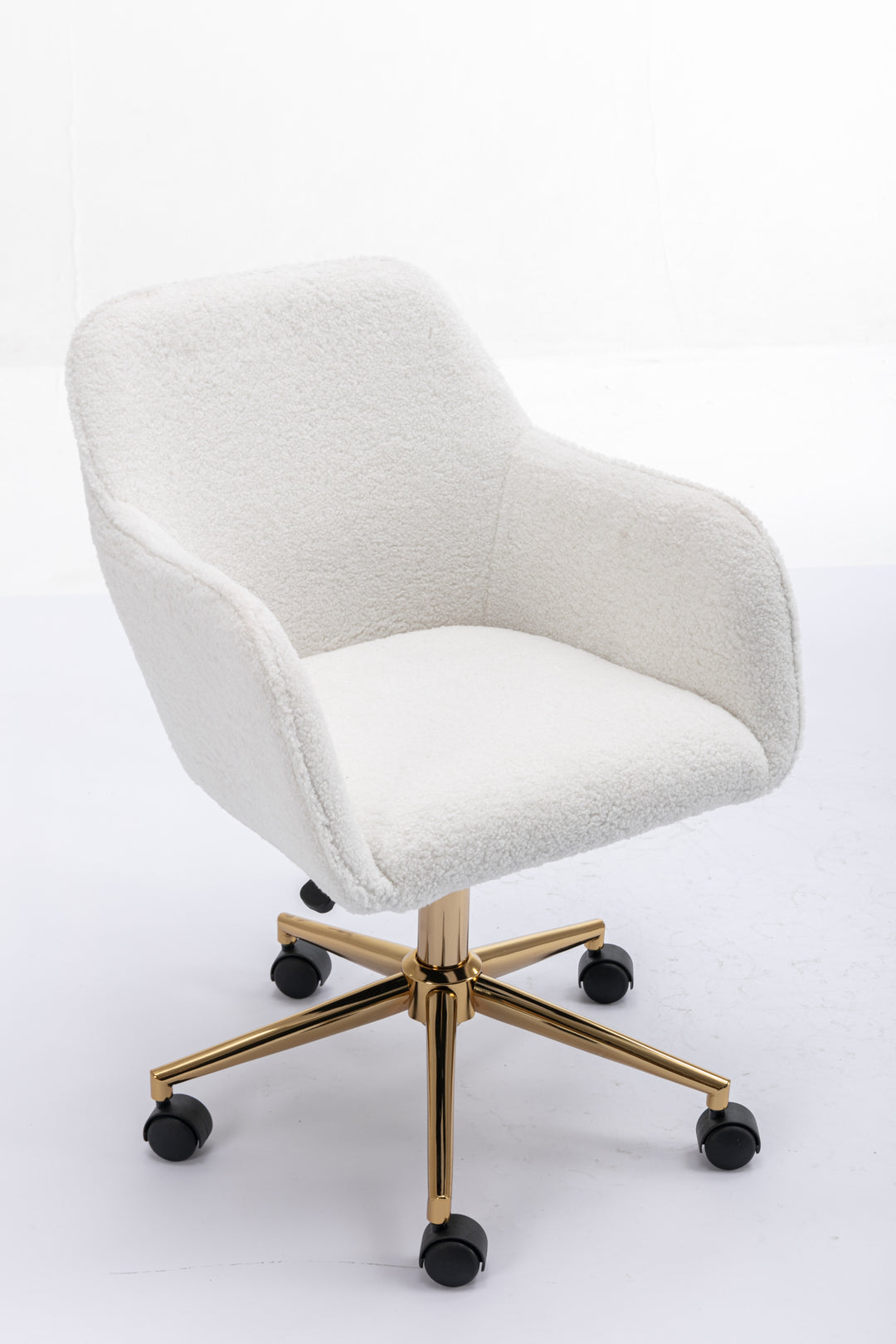 Modern Teddy Fabric Material Adjustable Height 360 Revolving Home Office Chair With Gold Metal Legs And Universal Wheel For Indoor,White