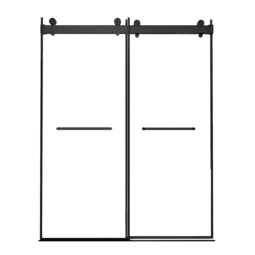 Frameless Double Sliding Shower, 57" - 60" Width, 79" Height, 3/8" (10 mm) Clear Tempered Glass, , Designed for Smooth Door Closing With Upgraded Crashproof System Technology Matte Black Finish