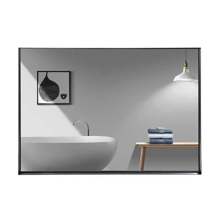 Glossy Black Bathroom Mirrors For Wall 48x30inch Wall Mounted Hanging Plates Mirror Farmhouse Mirror Modern Metal Framed Rectangular Mirror, Decorative Square Corner Mirror(Horizontal & Vertical)