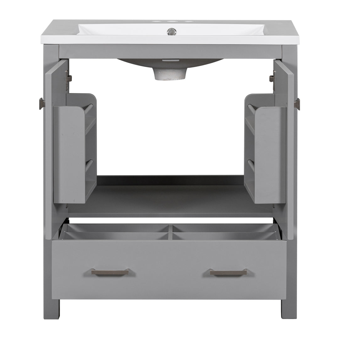 30" Grey Bathroom Vanity with Single Sink, Combo Cabinet Undermount Sink, Bathroom Storage Cabinet with 2 Doors and a Drawer, Soft Closing, Multifunctional Storage, Solid Wood Frame