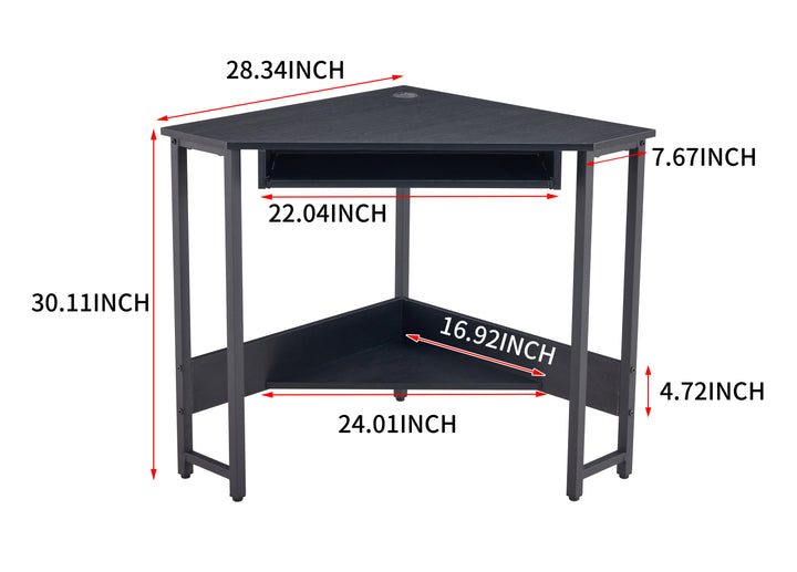 Triangle Computer Desk,Corner Desk With Smooth Keyboard Tray& Storage Shelves ,Compact Home Office,Small Desk With Sturdy Steel Frame As Workstation For Small Space,BLACK,28.34''L 24''W 30.11''H