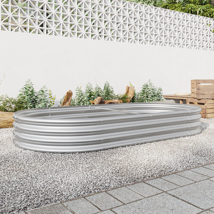 Raised Garden Bed Outdoor,   Oval Large Metal Raised Planter Bed for for Plants, Vegetables, and Flowers - Silver