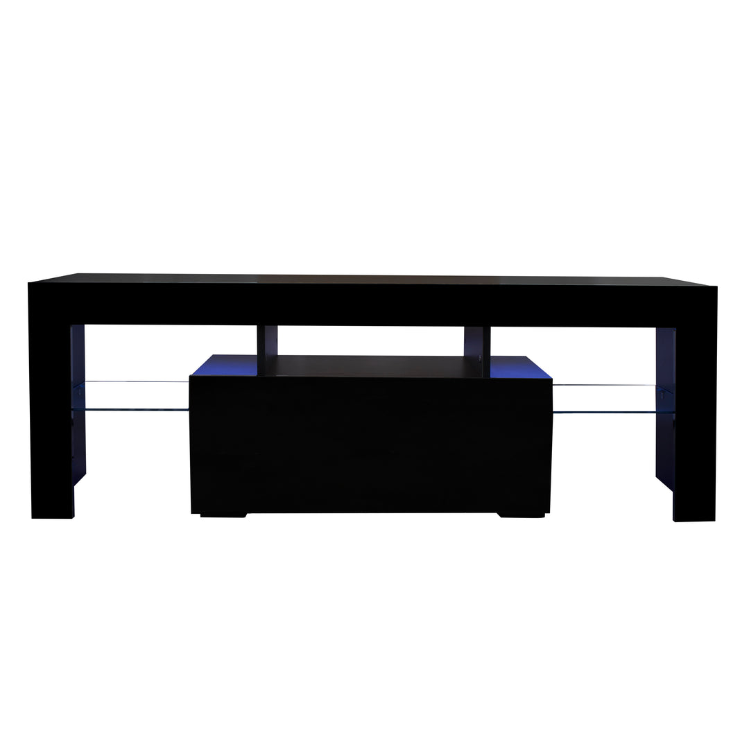 Black TV Stand with LED RGB Lights,Flat Screen TV Cabinet, Gaming Consoles - in Lounge Room, Living Room and Bedroom(Black)