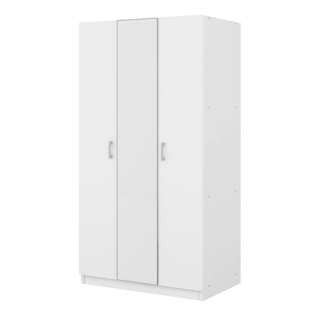 3 Door Wardrobe with Mirror, Armoire with Hanging Rod and 3 Fixed Shelves,White