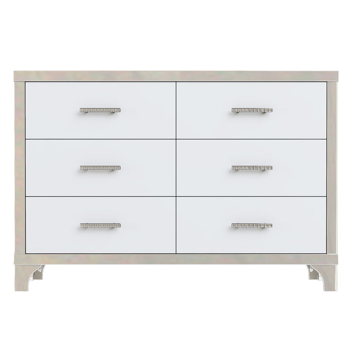 Elegant High Gloss Dresser with Metal Handle,Mirrored Storage Cabinet with 6 Drawers for Bedroom,Living Room,White