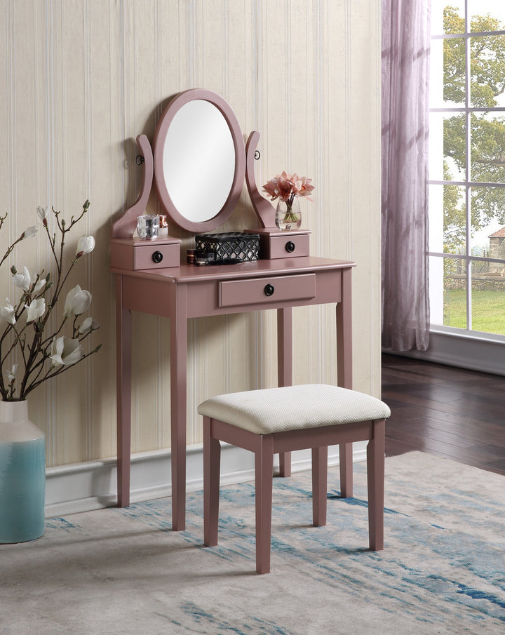 Moniys Wood Moniya Makeup Vanity Table and Stool Set, Rose Gold