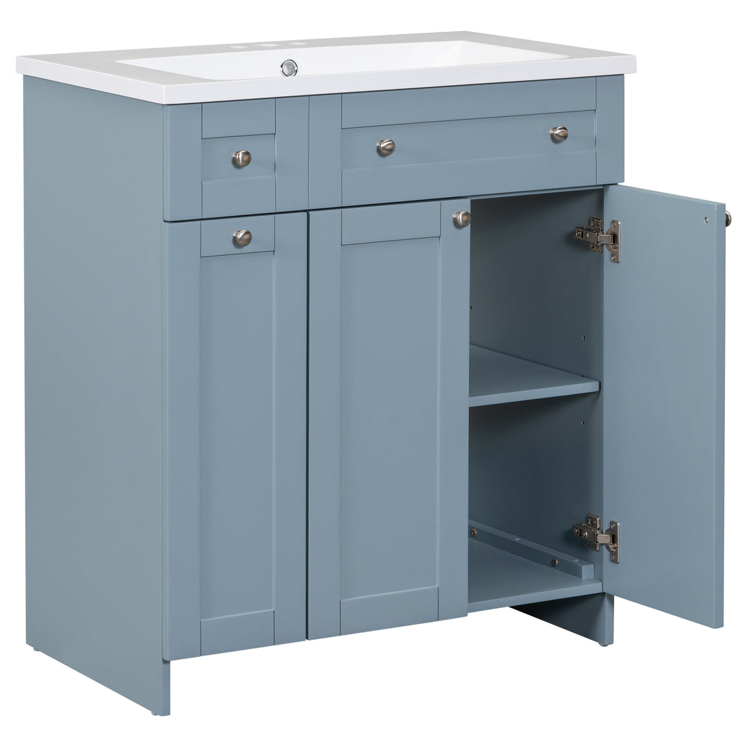 Modern 30-Inch Bathroom Vanity Cabinet with Easy-to-Clean Resin Integrated Sink in Blue