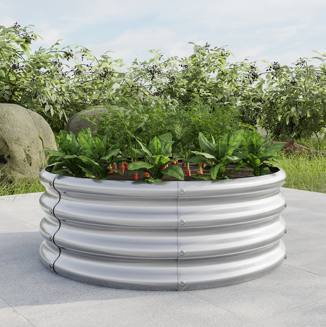 32.08*11.4" Tall Round Raised Garedn Bed, Metal Raised Beds for Vegetables, Outdoor Garden Raised Planter Box, Backyard Patio Planter Raised Beds for Flowers, Herbs, Fruits Silver