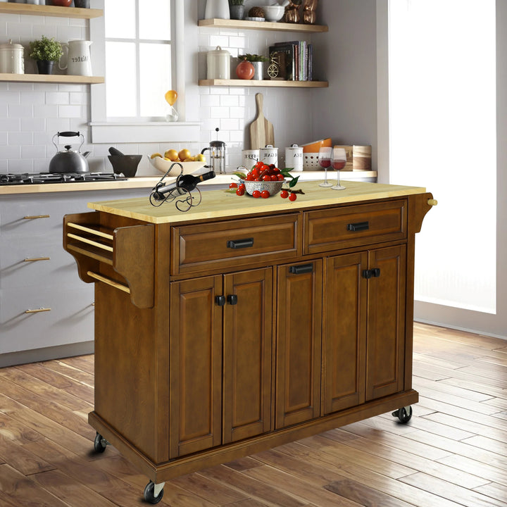 Cambridge Natural Wood Top Kitchen Island with Storage