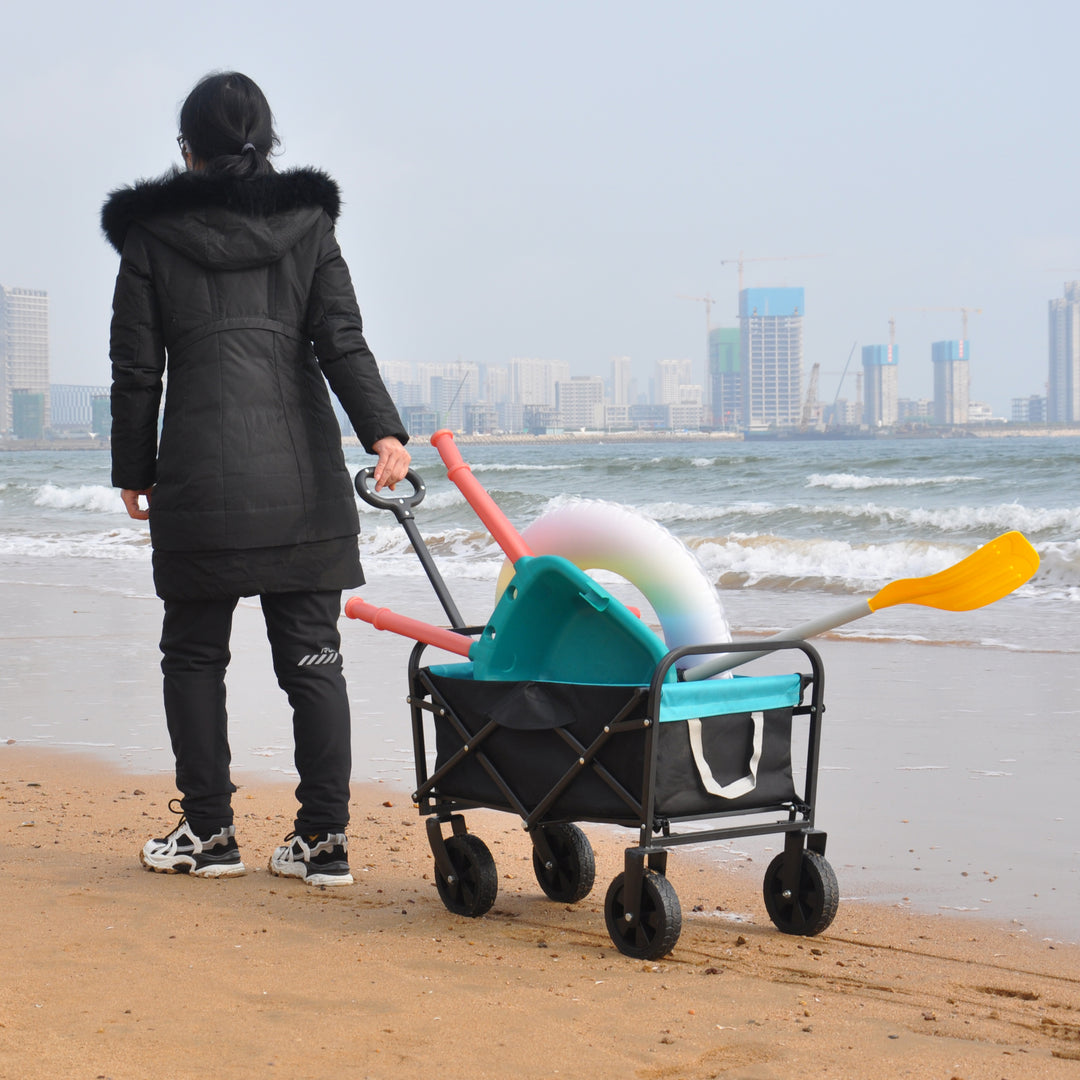 Mini Folding Wagon Garden Shopping Beach Cart (black+blue)