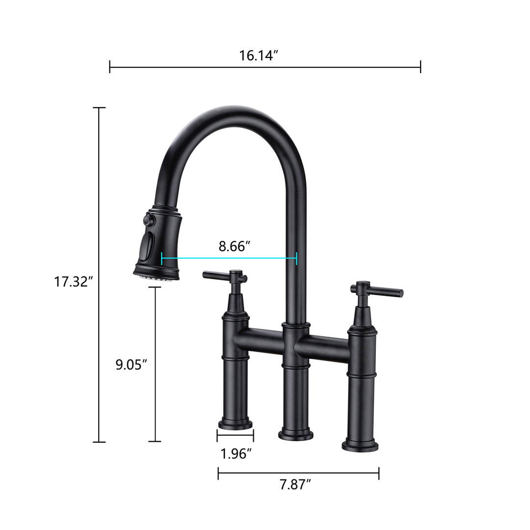 Bridge Kitchen Faucet with Pull-Down Sprayhead in Spot