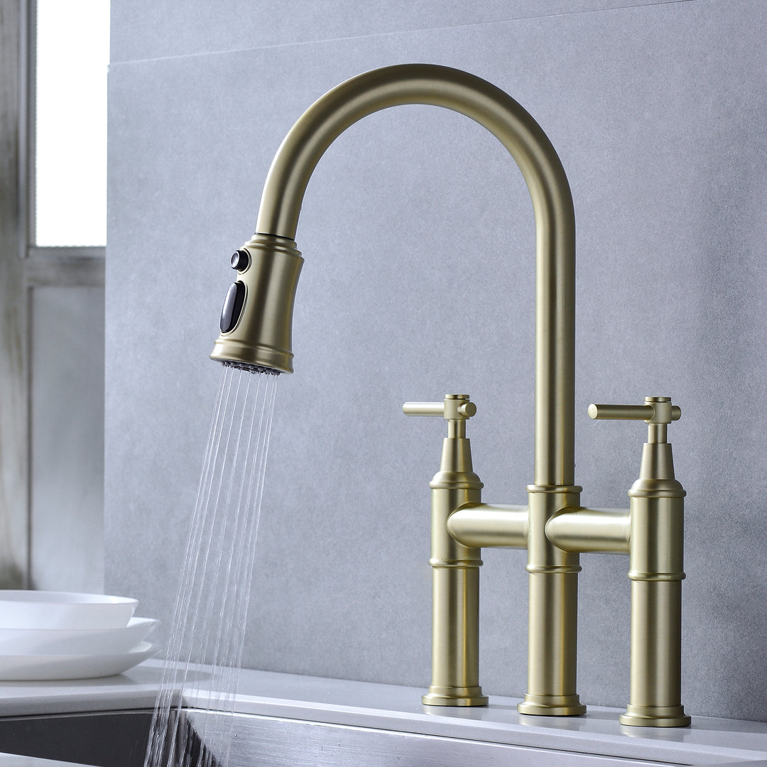 Bridge Kitchen Faucet with Pull-Down Sprayhead in Spot