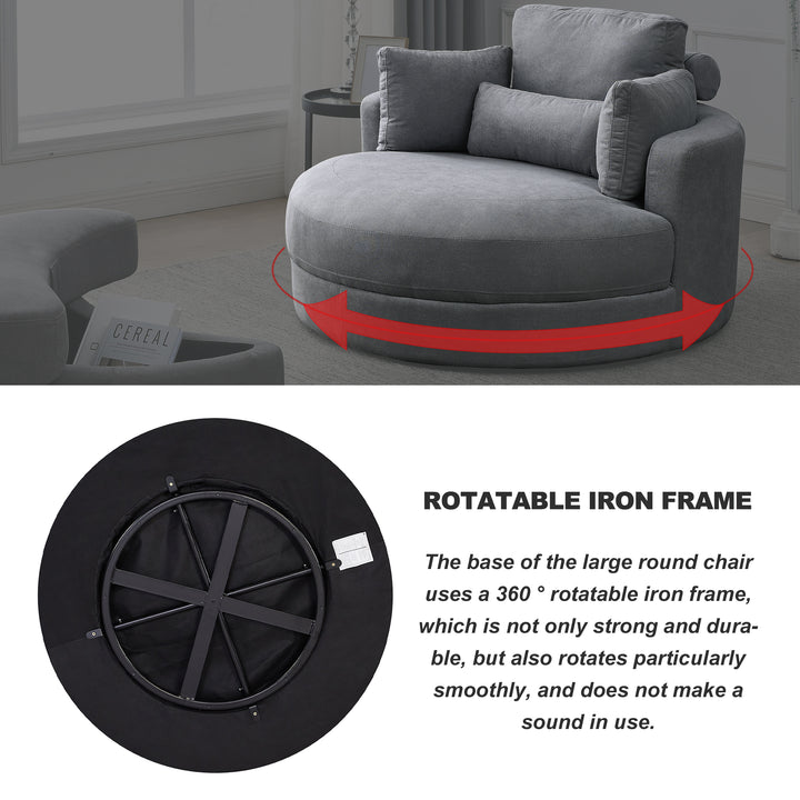 [Video] Welike Swivel Accent Barrel Modern Dark Grey Sofa Lounge Club Big Round Chair with Storage Ottoman Linen Fabric for Living Room Hotel with Pillows