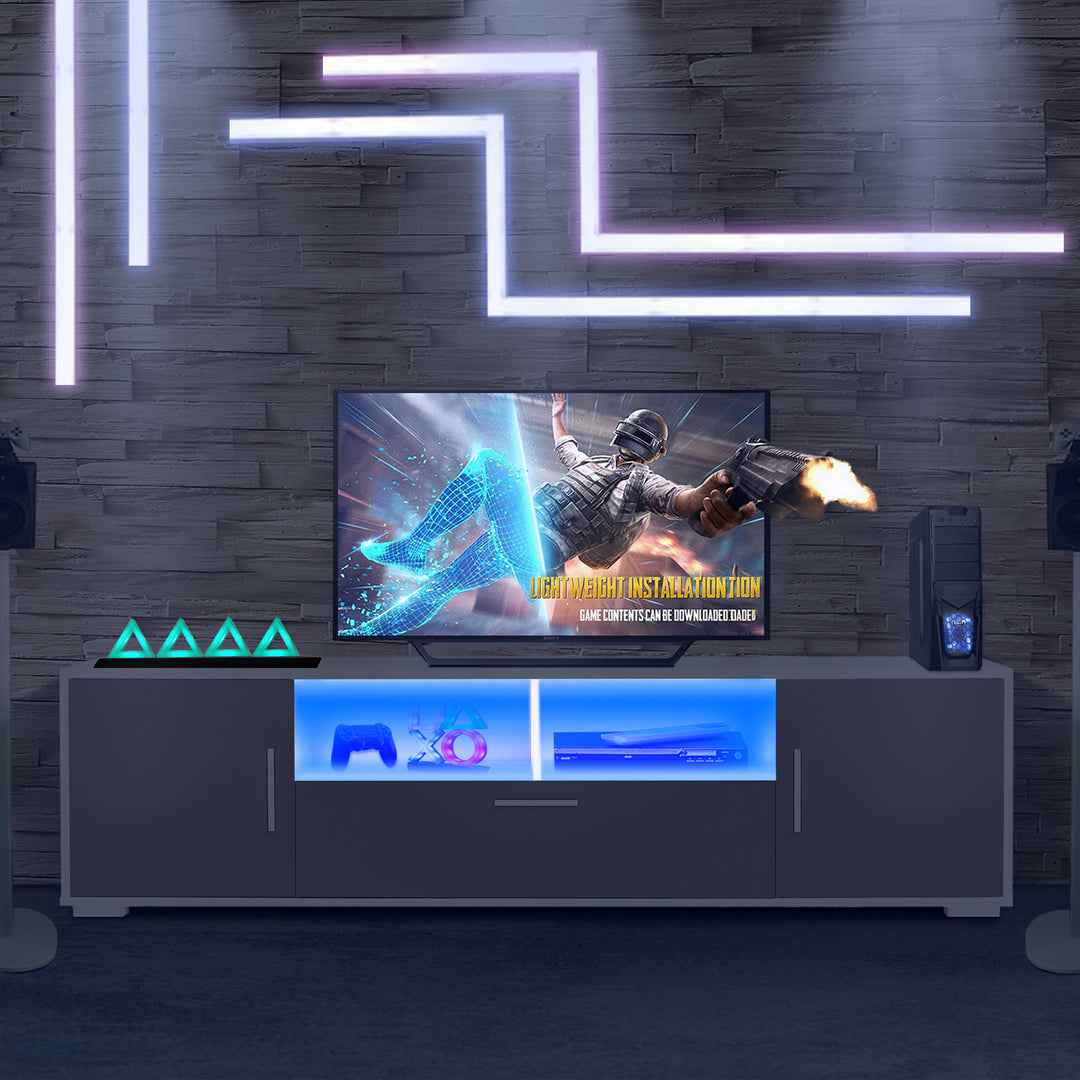 FashionTV stand,TV Cabinet,entertainment center TV station,TV console,console with LED light belt, light belt can be remote control,with cabinets,open cells,for the living room,bedroom,white+dark gray