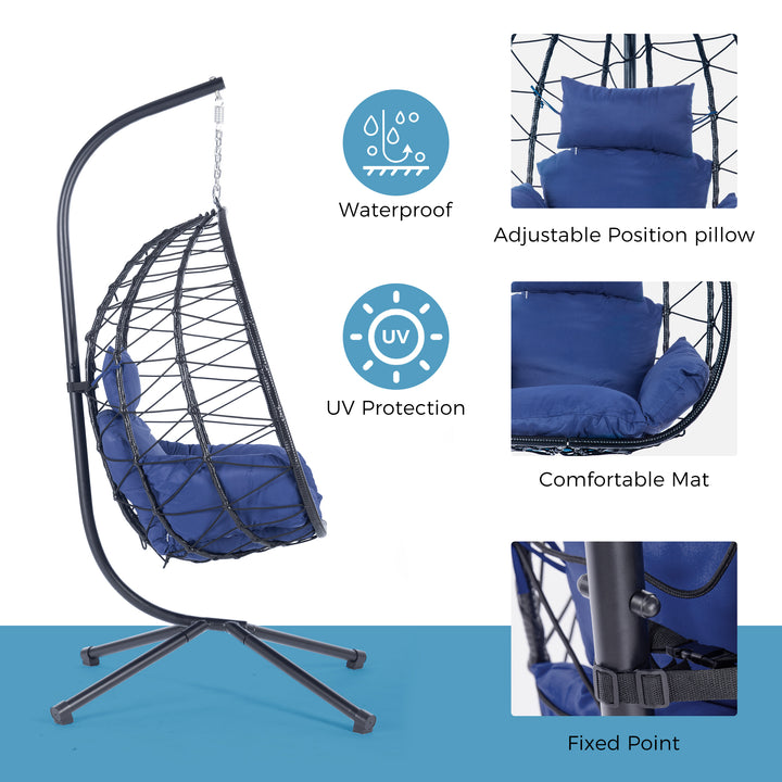 Egg Chair with Stand Indoor Outdoor Swing Chair Patio Wicker Hanging Egg Chair Hanging Basket Chair Hammock Chair with Stand for Bedroom Living Room Balcony