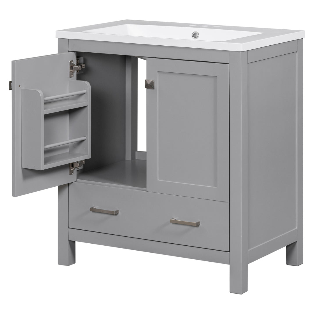 30" Grey Bathroom Vanity with Single Sink, Combo Cabinet Undermount Sink, Bathroom Storage Cabinet with 2 Doors and a Drawer, Soft Closing, Multifunctional Storage, Solid Wood Frame