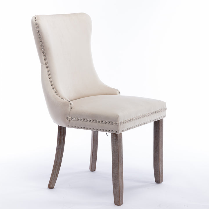 A&A Furniture,Upholstered Wing-Back Dining Chair with Backstitching Nailhead Trim and Solid Wood Legs,Set of 2, Beige,SW8809BG,KD