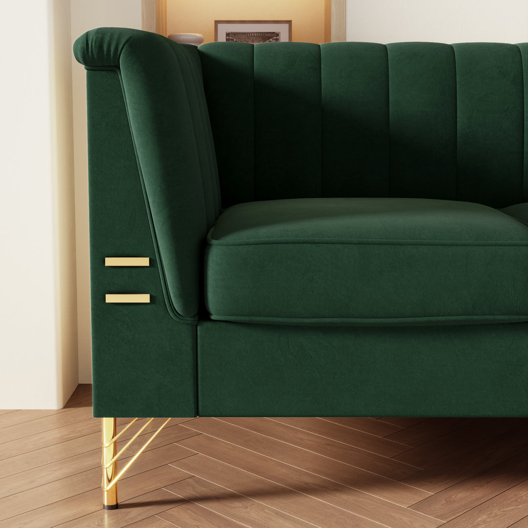 FX-P82-GR(sofa)-82.67'' W Velvet Sofa, Mid-Century Sofa Furniture Chesterfield Couch for Living Room (Sofa, Green)