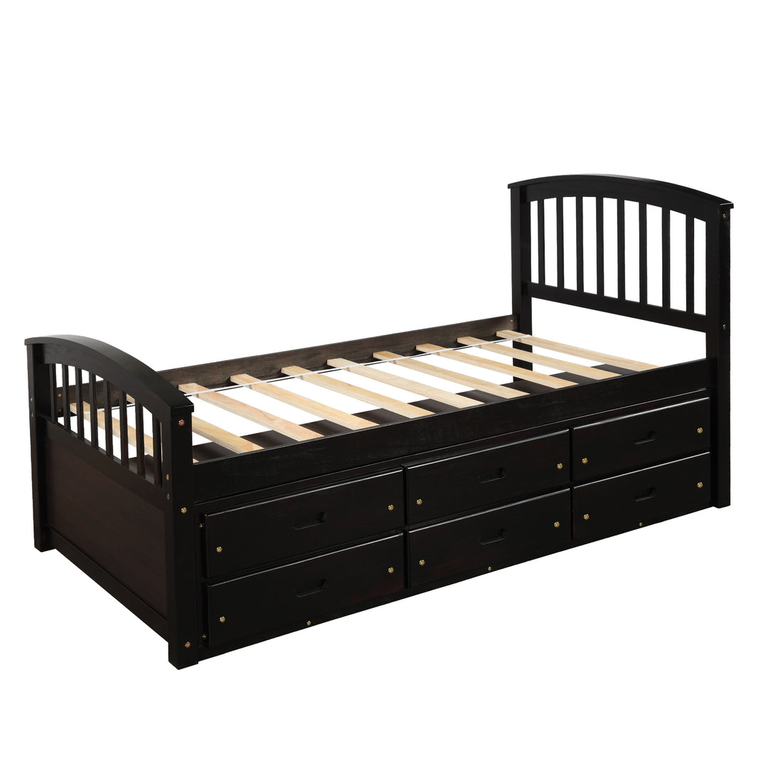 Orisfur. Twin Size Platform Storage Bed Solid Wood Bed with 6 Drawers